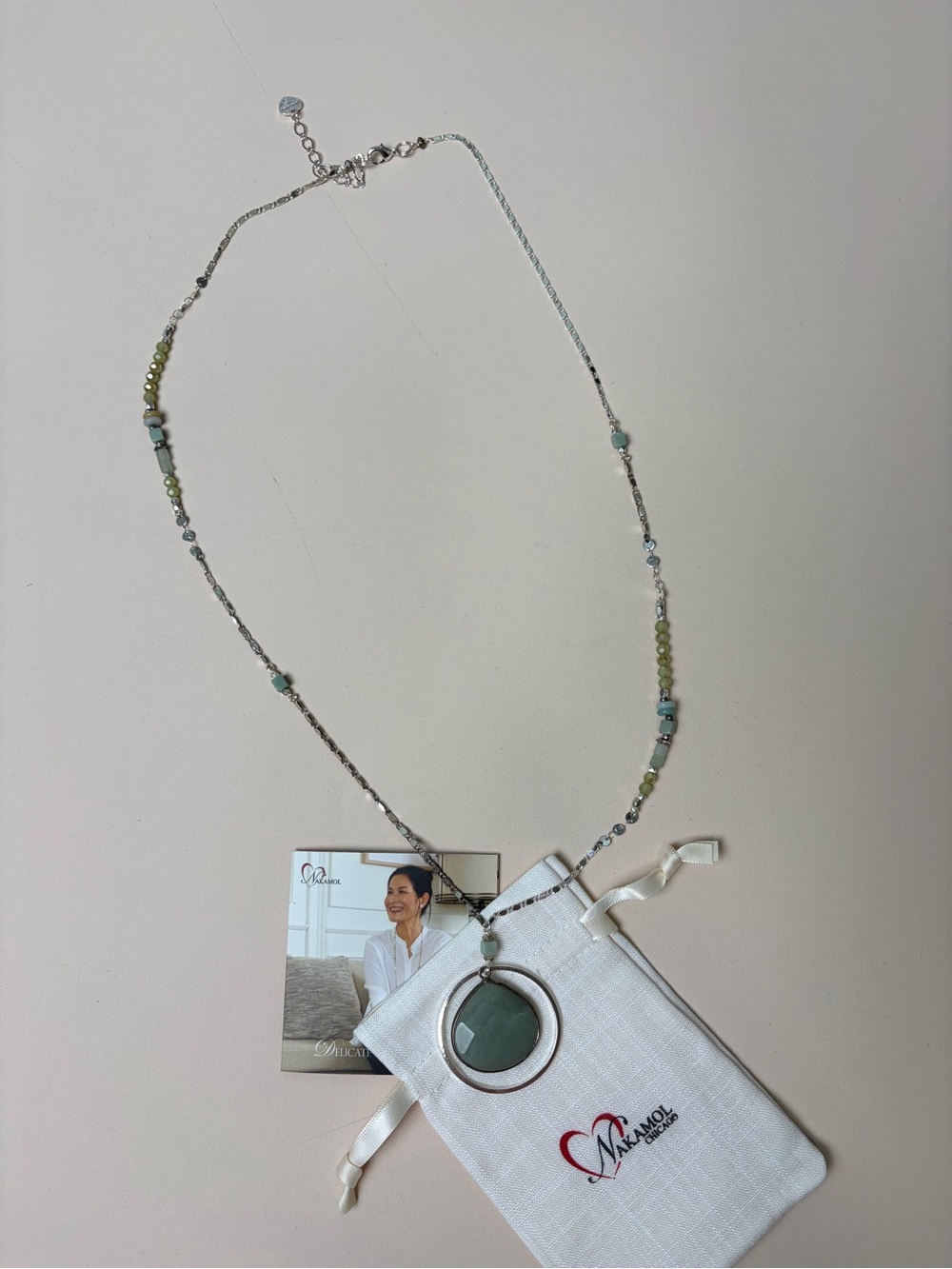 Nakamol Chicago Silver Green Faceted Stone Long Pendant Necklace
